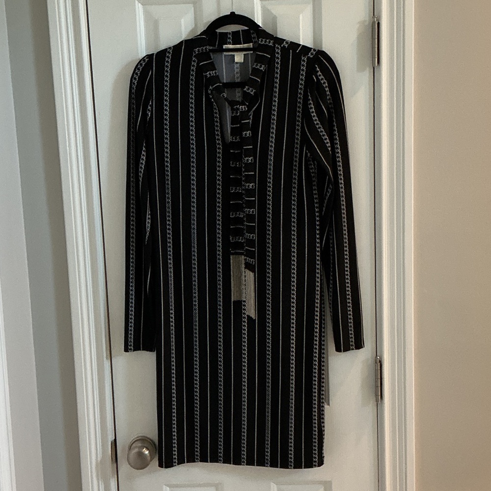 Michael Kors Black & White Equestrian Chain Link Dress w/ Chain Sash